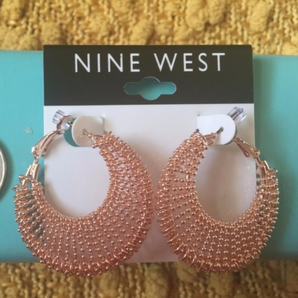Nine West Rose Gold Tone Beaded Hoop Earrings